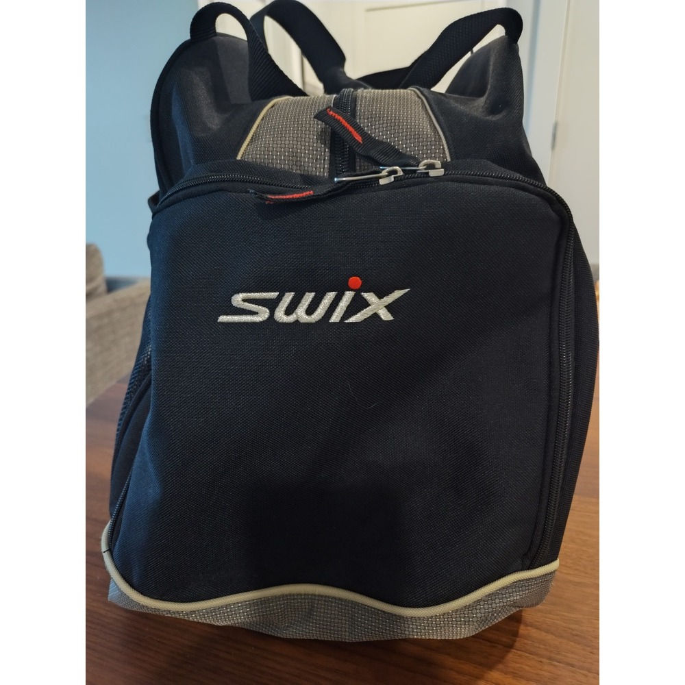 Swix Ski Boot Bag Black Grey Padded Handle Mesh Pocket Drainage Holes Gear Bag